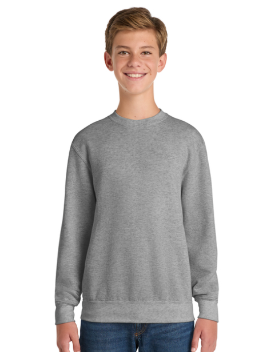 A grey crewneck sweatshirt featuring 