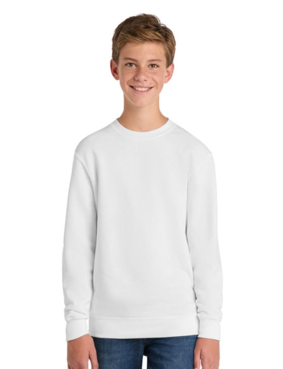 A white crewneck sweatshirt with 
