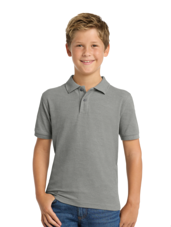 Gray polo shirt with green “Euless Spartans” logo on the chest
