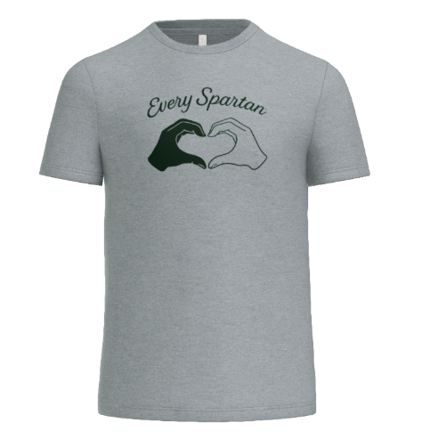 A light gray t-shirt with the text 