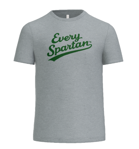 A heather grey short-sleeved t-shirt with 