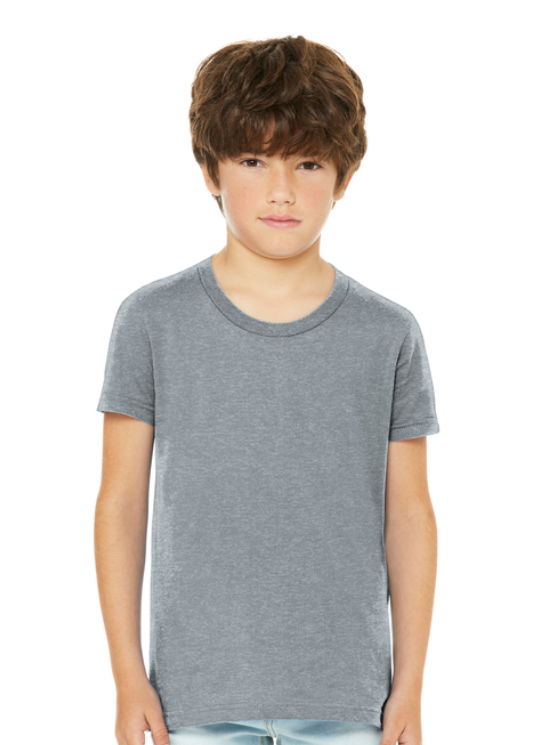 A grey t-shirt featuring the black text 
