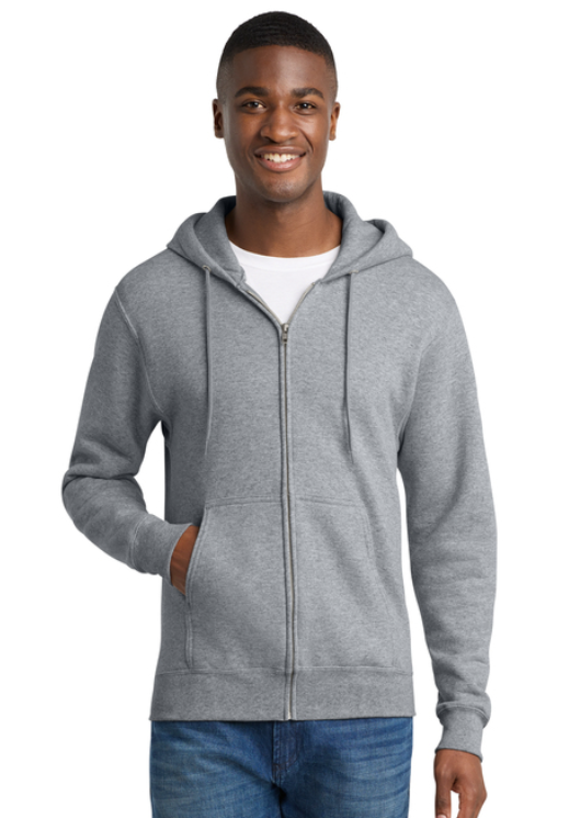 Light gray zip-up hoodie featuring a Michigan State University Spartan logo on the upper left chest.