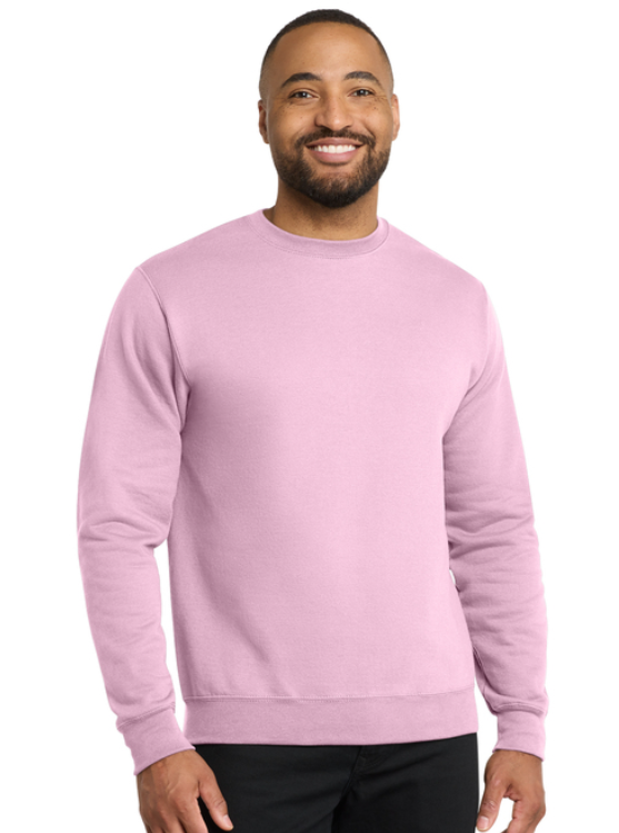 A light pink crewneck sweatshirt with 