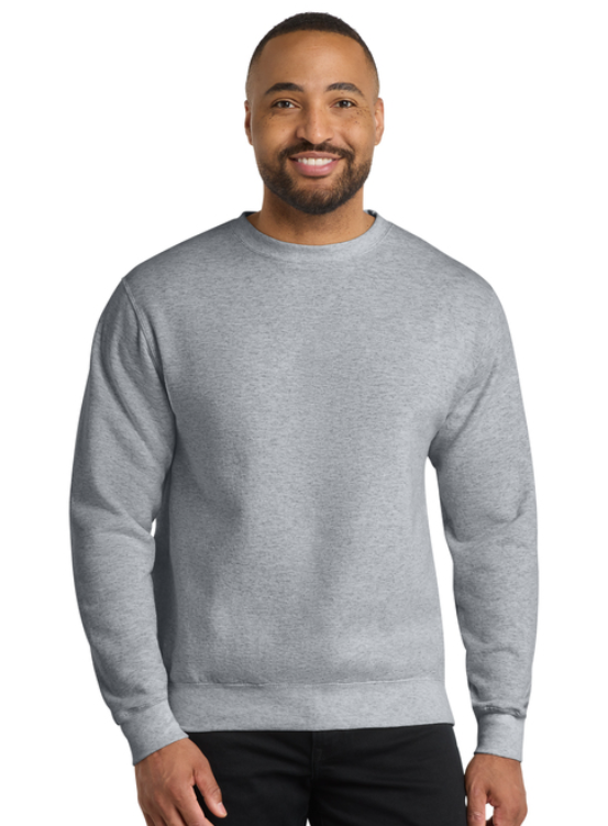 A grey crewneck sweatshirt featuring 