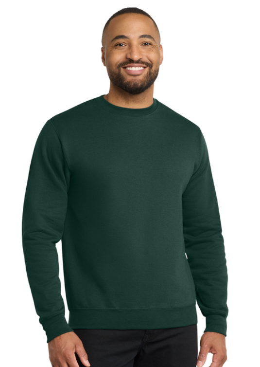 A dark green long-sleeved sweatshirt featuring the white text 