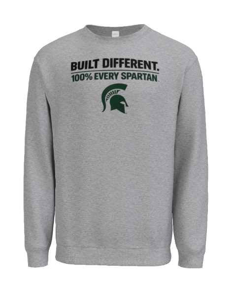 A grey crewneck sweatshirt featuring 