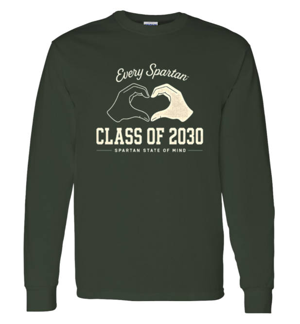 Dark green long-sleeve shirt with Spartan hands logo and “Class of 2030” text