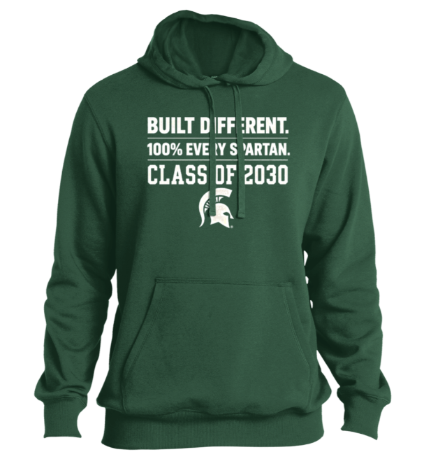 Green hoodie with Spartan helmet graphic and “Class of 2030” text on the chest