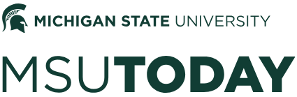 Michigan State University MSUToday logo in green text with Spartan helmet icon