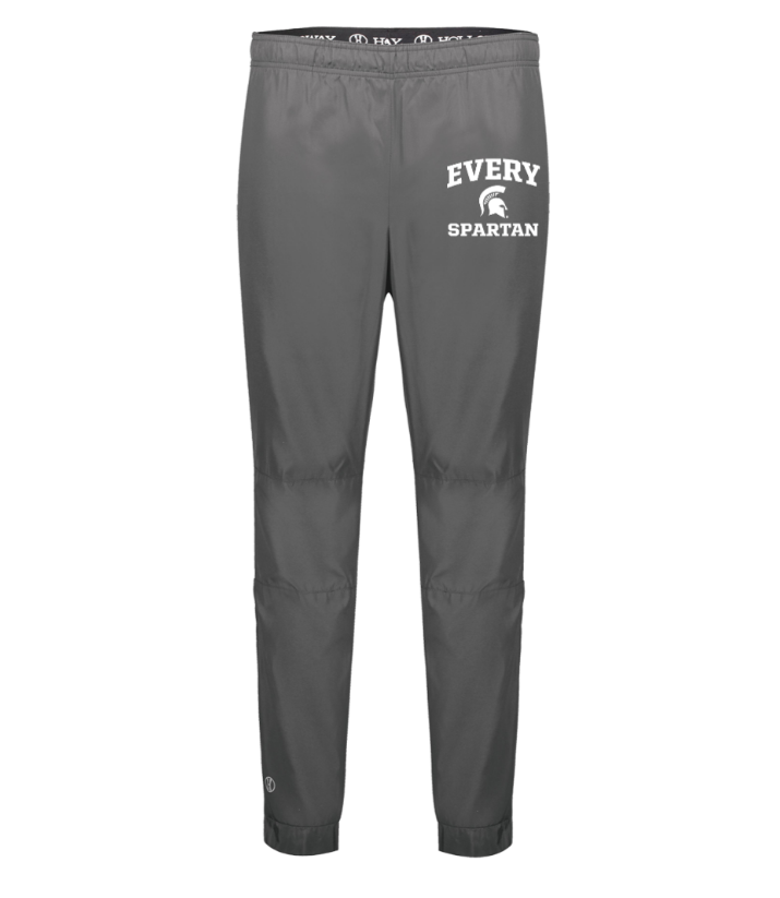 Gray athletic pants with white “EVERY EARTHIAN” logo on the upper right leg