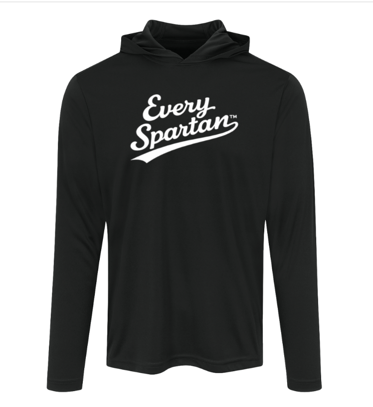 Black hooded long-sleeve shirt with white 