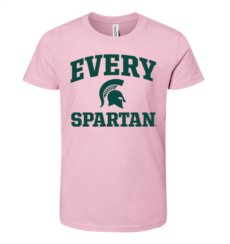 Pink T-shirt with green “EVERY SPARTAN” text and Spartan helmet logo