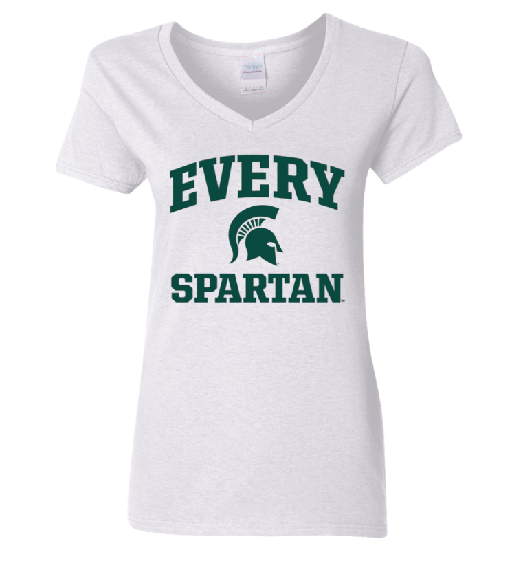 White V-neck T-shirt with green 