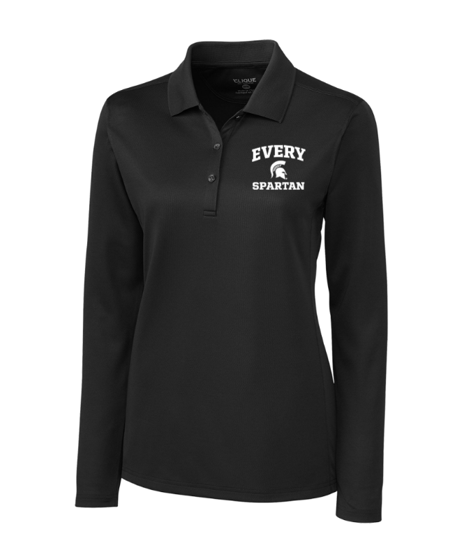 Black long-sleeve polo shirt with white “EVERY GENTLEMAN” logo on the chest