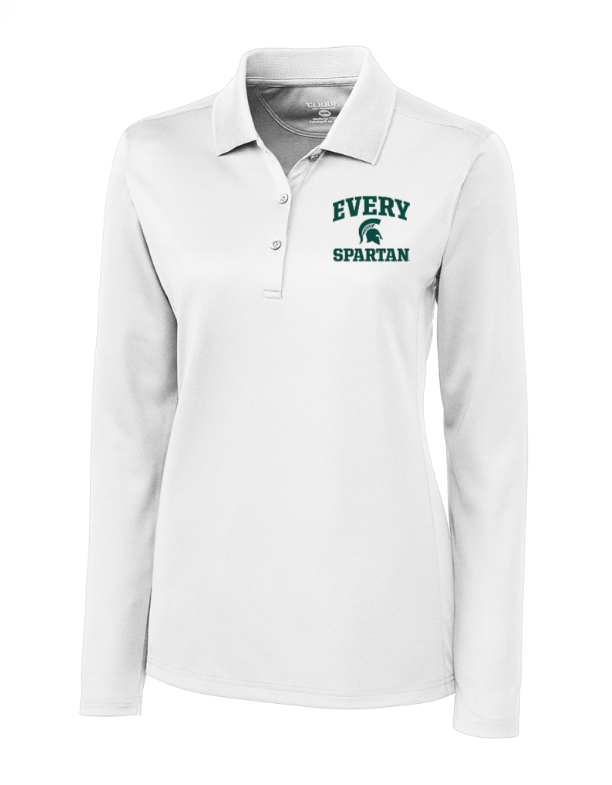 White long-sleeve polo shirt with 