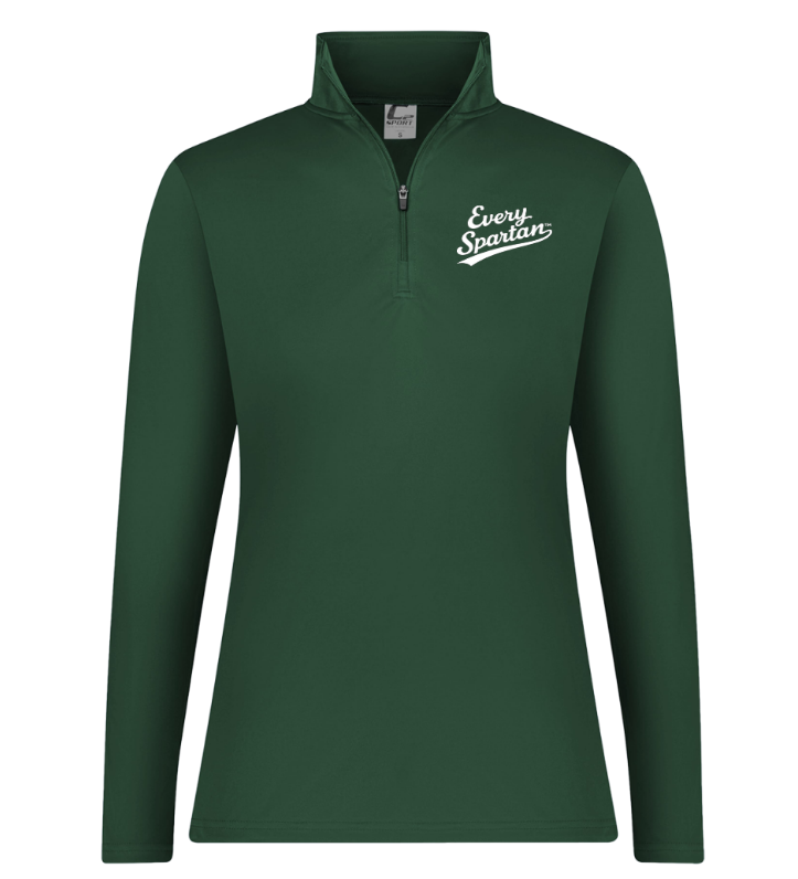 Dark green long-sleeve quarter-zip pullover with white logo on chest, front view