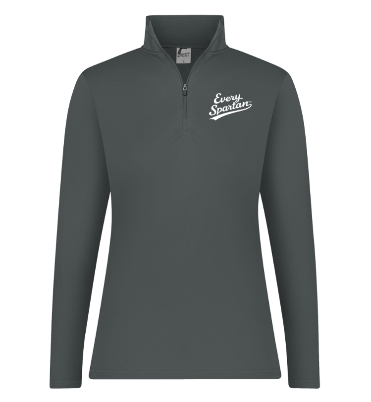 Dark gray quarter-zip pullover with white embroidered chest logo