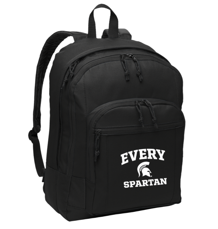 Black backpack with front pocket and 