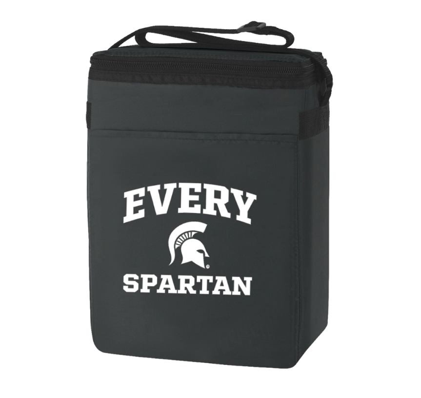 Black insulated lunch bag with “EVERY SPARTAN” and a Spartan helmet logo