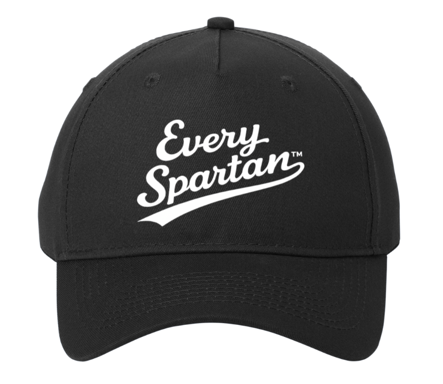 Black baseball cap with white “Every Spartan” logo