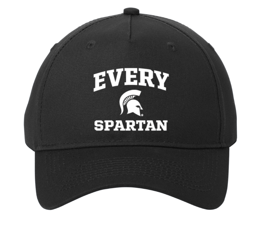 Black baseball cap with white “EVERY SPARTAN” text and a Spartan helmet logo