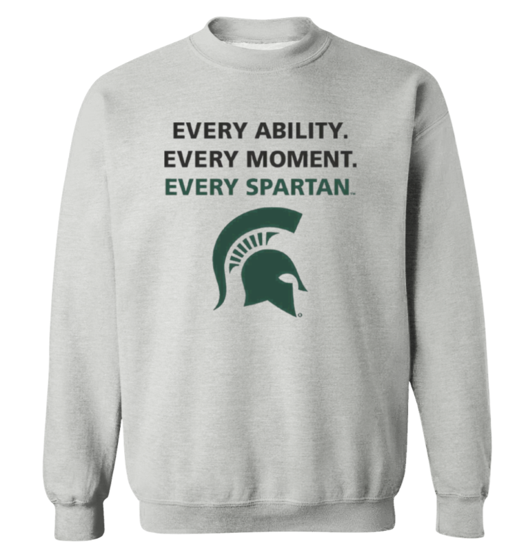 Gray sweatshirt with Spartan logo and text: “EVERY ABILITY. EVERY MOMENT. EVERY SPARTAN.”