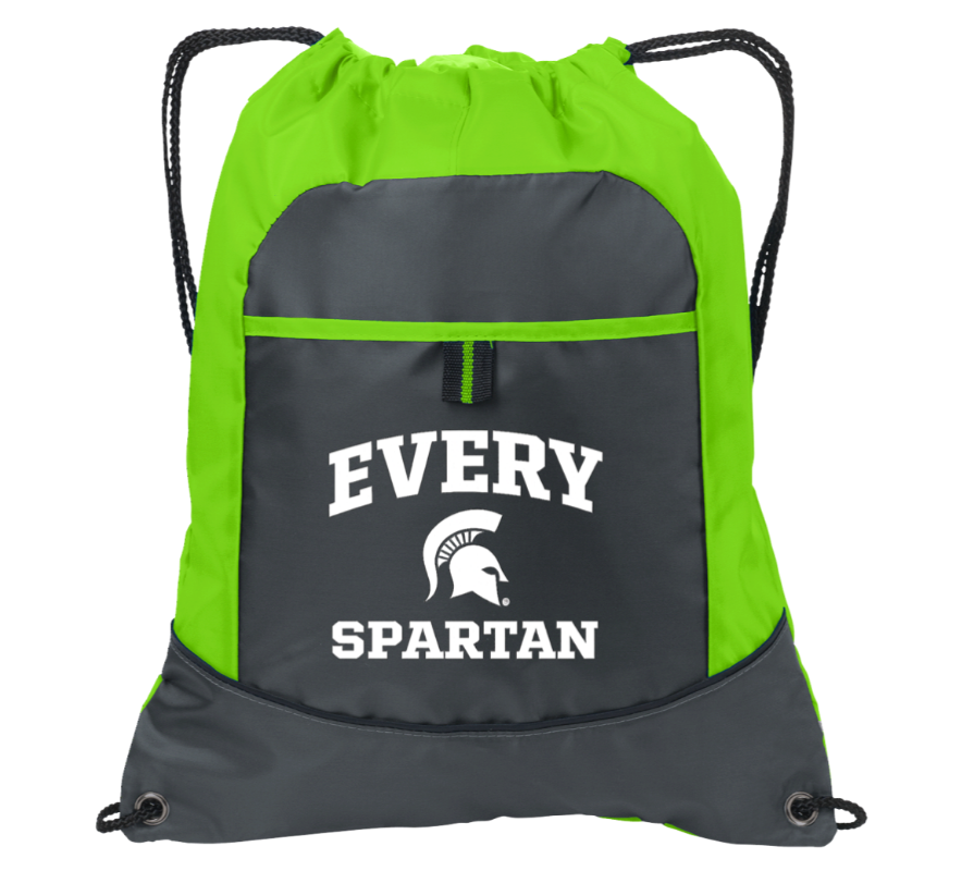 Green and gray drawstring backpack with 