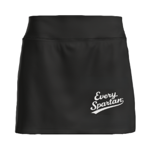 Black athletic skirt with white “Every Spartan” logo on the lower right.