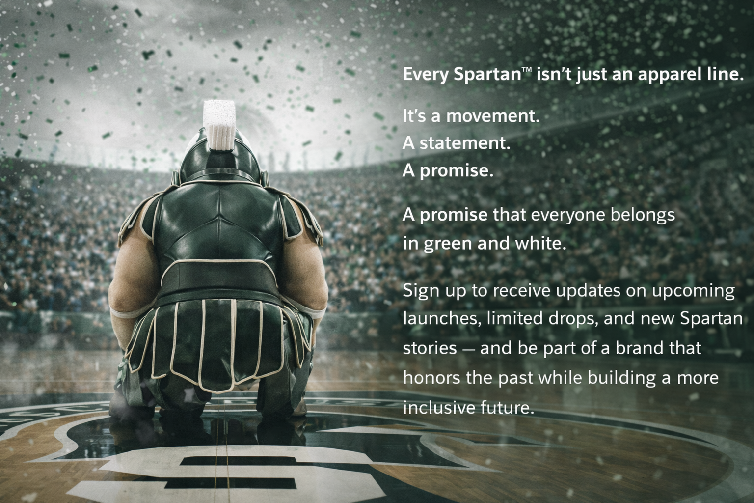 A person in Spartan armor at a stadium, text: