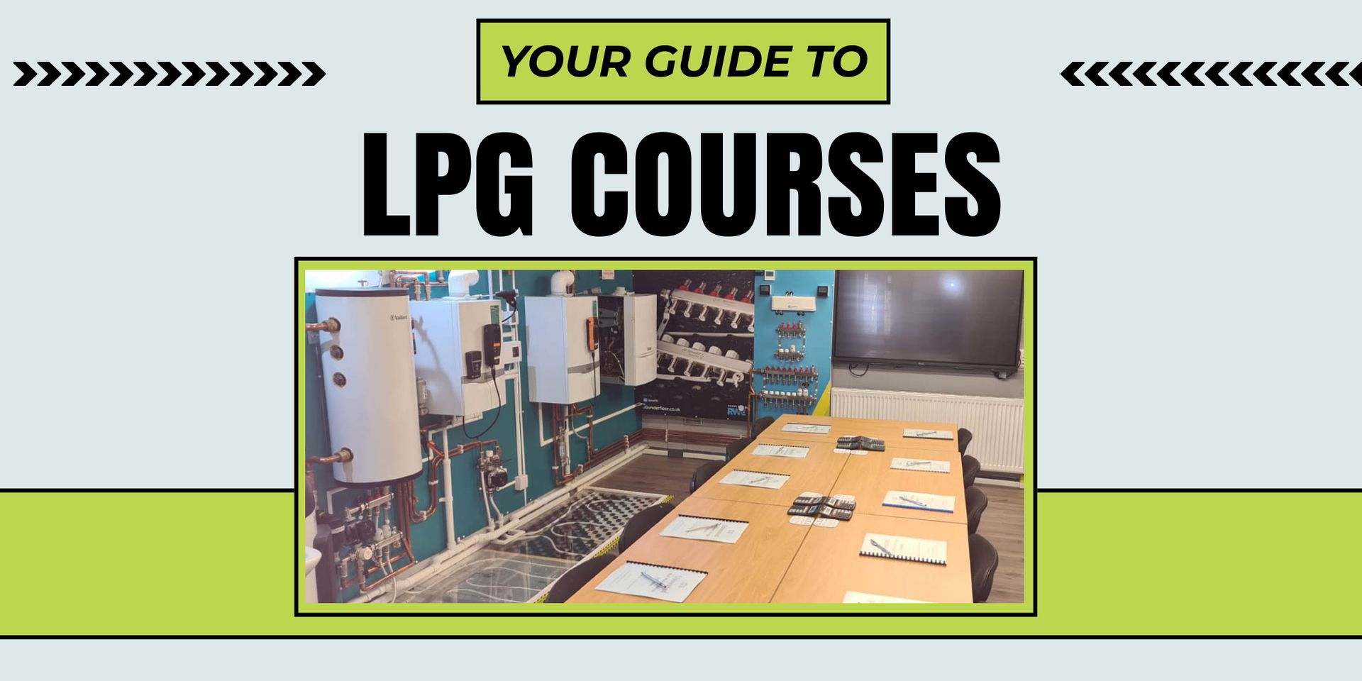 A guide to lpg courses with a picture of a long table