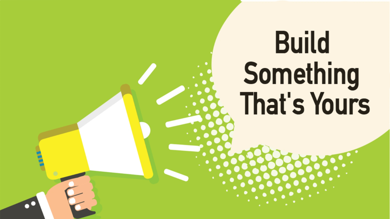 Hand holding megaphone; speech bubble: