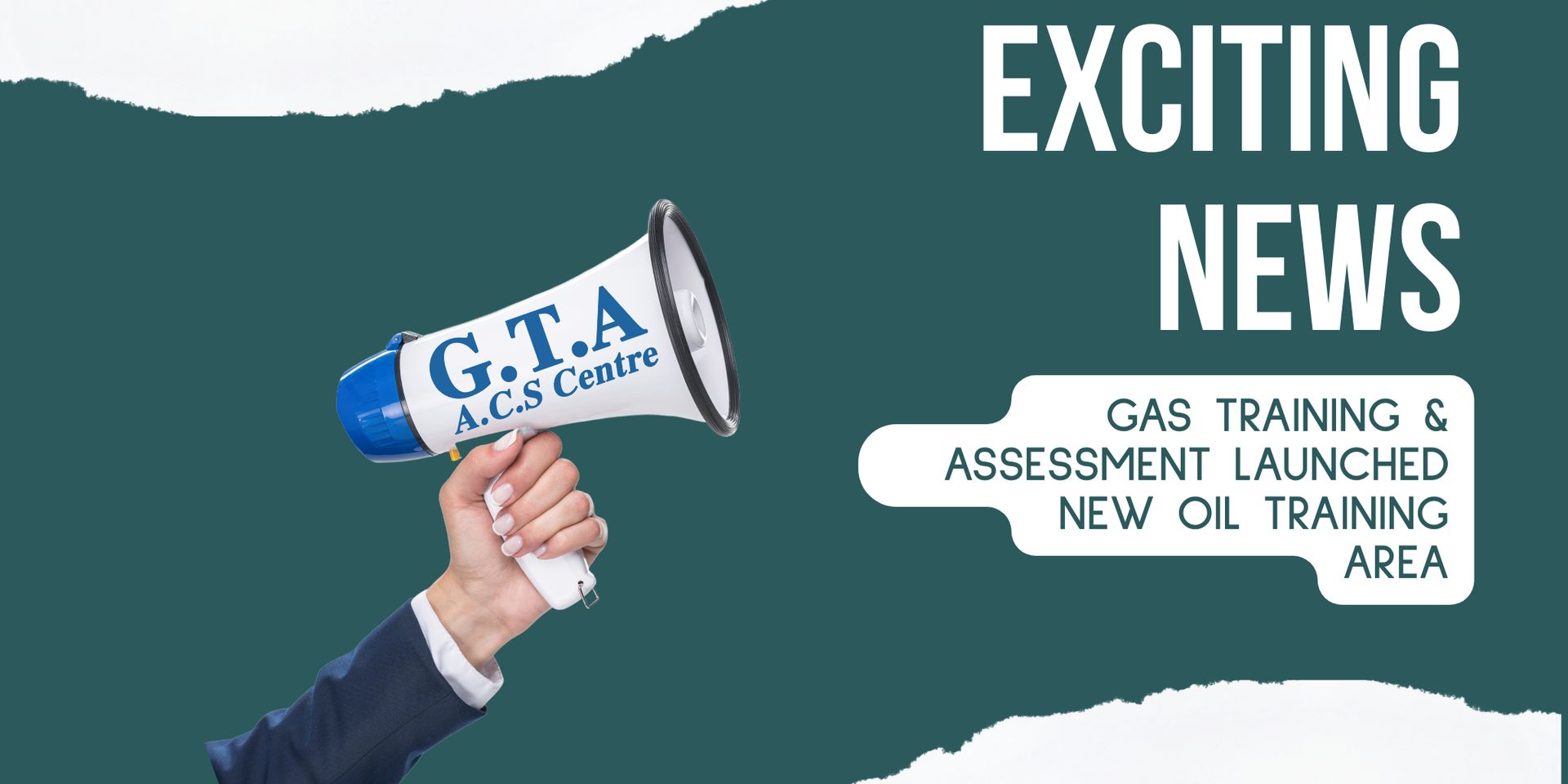 A hand is holding a megaphone with the words exciting news on it.