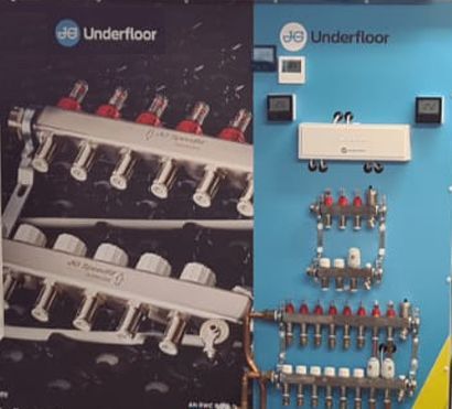 A blue wall with underfloor written on it