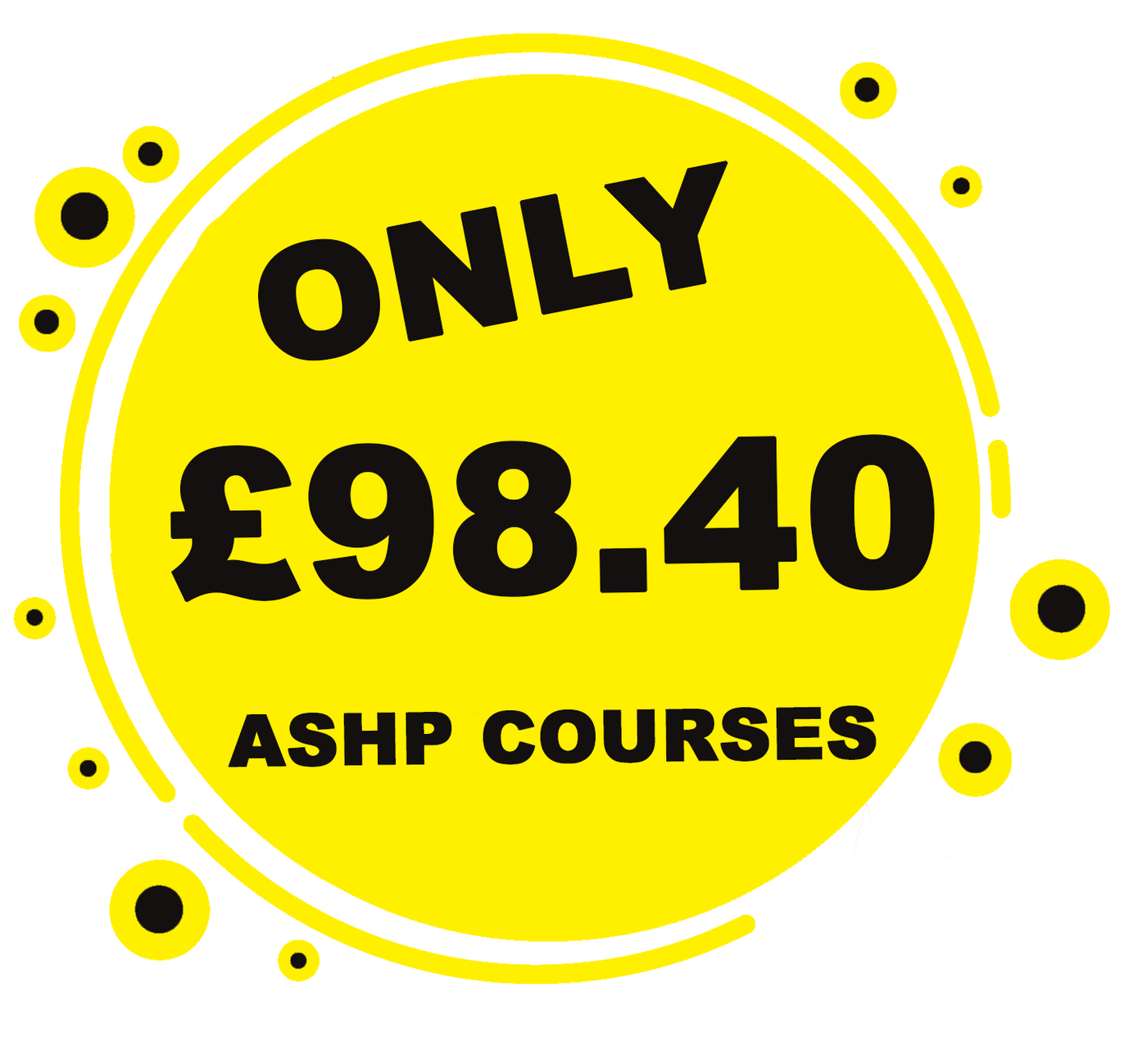 A yellow sign that says only 98.40 ashp courses