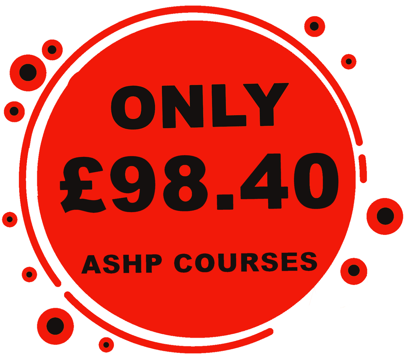 A red sign that says only 98.40 ashp courses