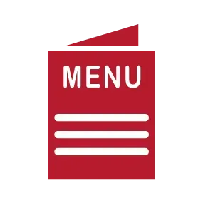 Red menu icon with white text and three horizontal lines on a red square