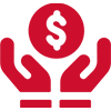 Red hands holding a dollar sign in a circle icon