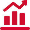 Red upward growth chart icon with three bars and an arrow pointing up-right