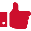 Red thumbs-up icon with a white cuff and a small white circle on the wrist.