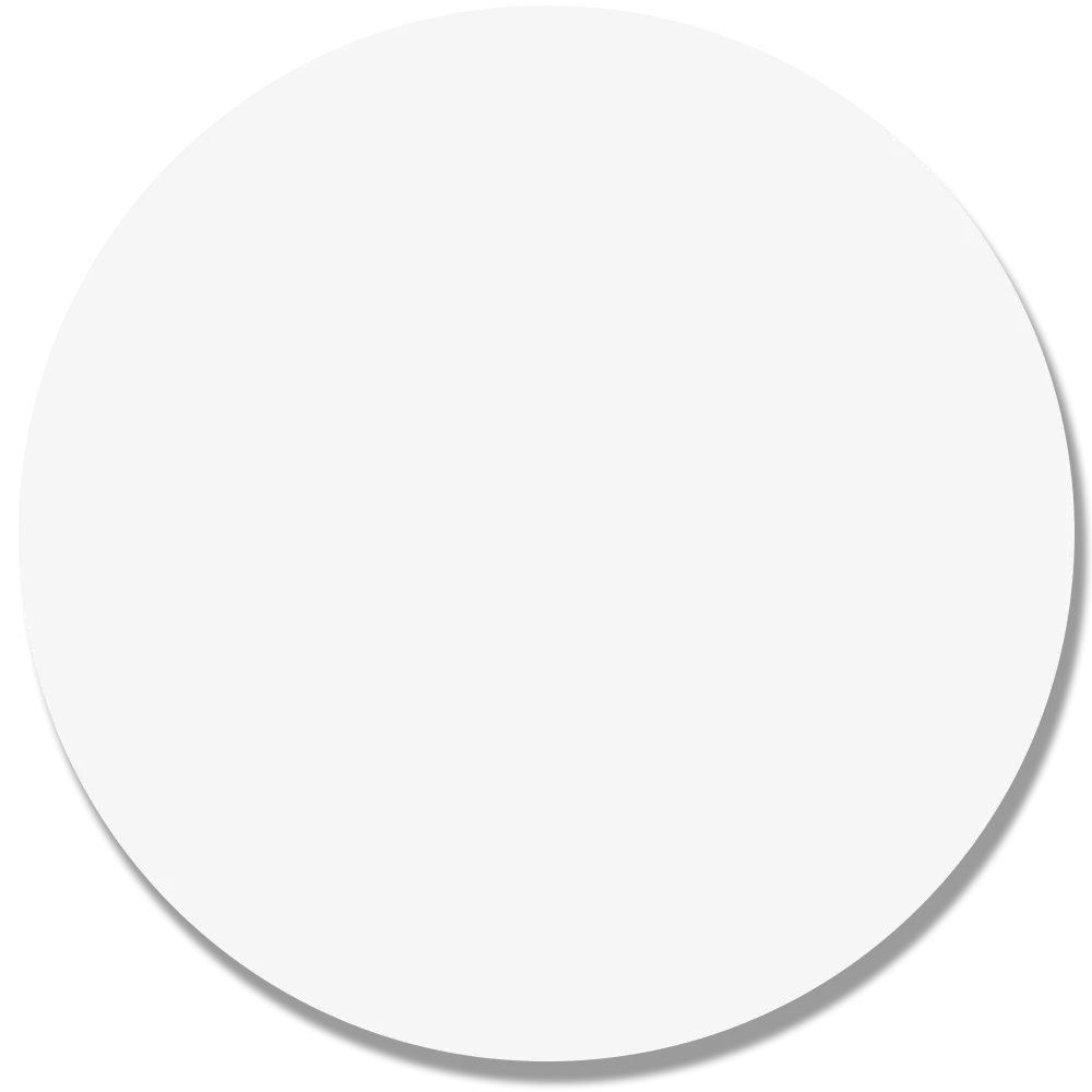 White circular button or disc with a subtle gray shadow on a light background