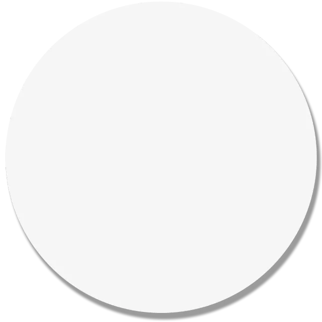 White circular button with a subtle gray shadow on a white background