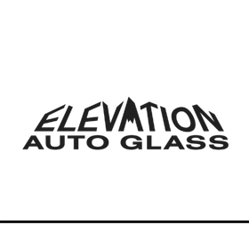 A black and white logo for elevation auto glass.