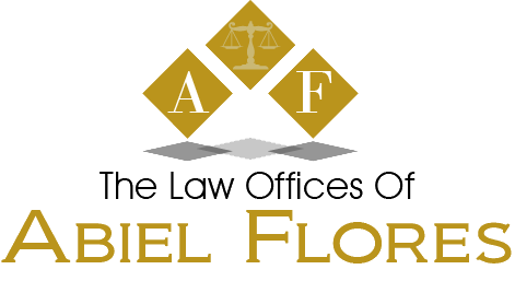 Law Offices of Abiel Flores logo with gold diamond scales and initials AF
