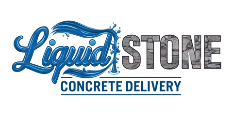 Liquid Stone logo with blue script text and gray block letters on a white background