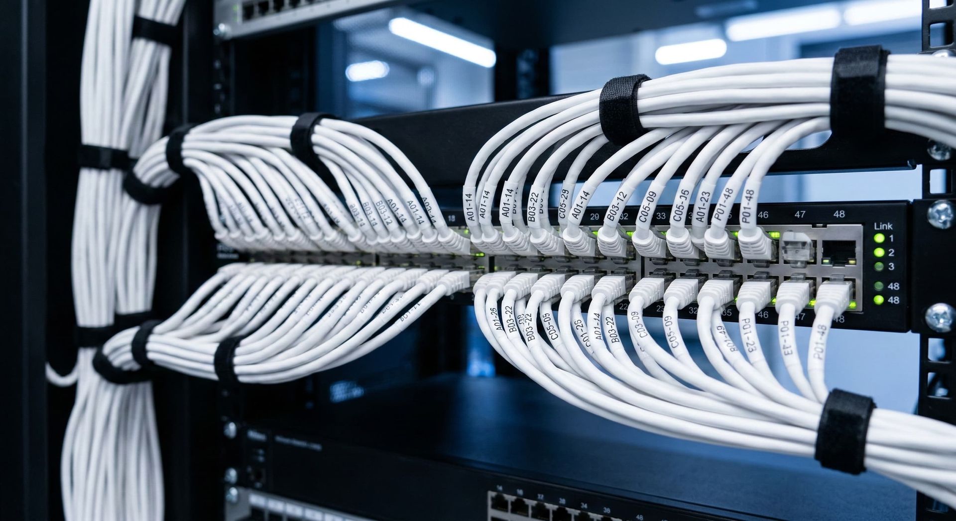 高密度配線架與 Cat.6A 標籤化理線工藝