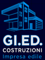 Logo blu con il profilo di un edificio moderno e le lettere