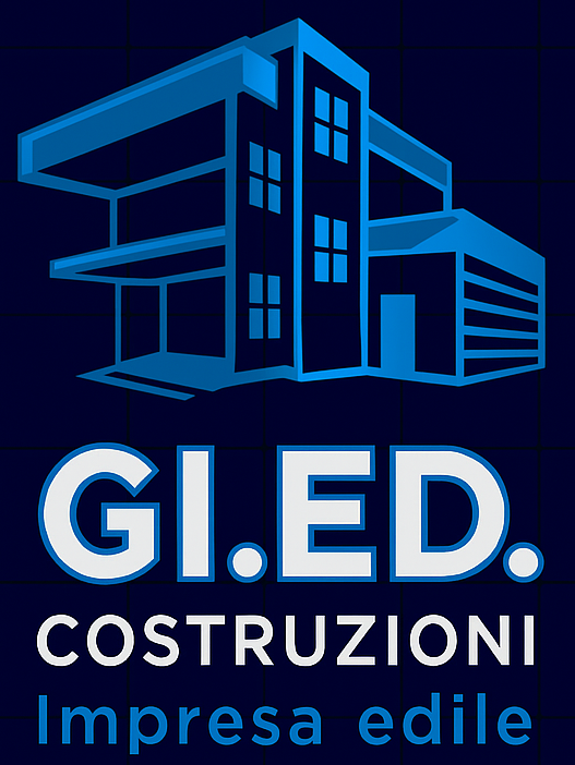 Logo blu con il profilo di un edificio moderno e le lettere