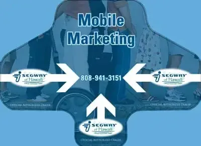 Blue mobile marketing ad with a car silhouette, phone number, and Crowley logos with arrows.