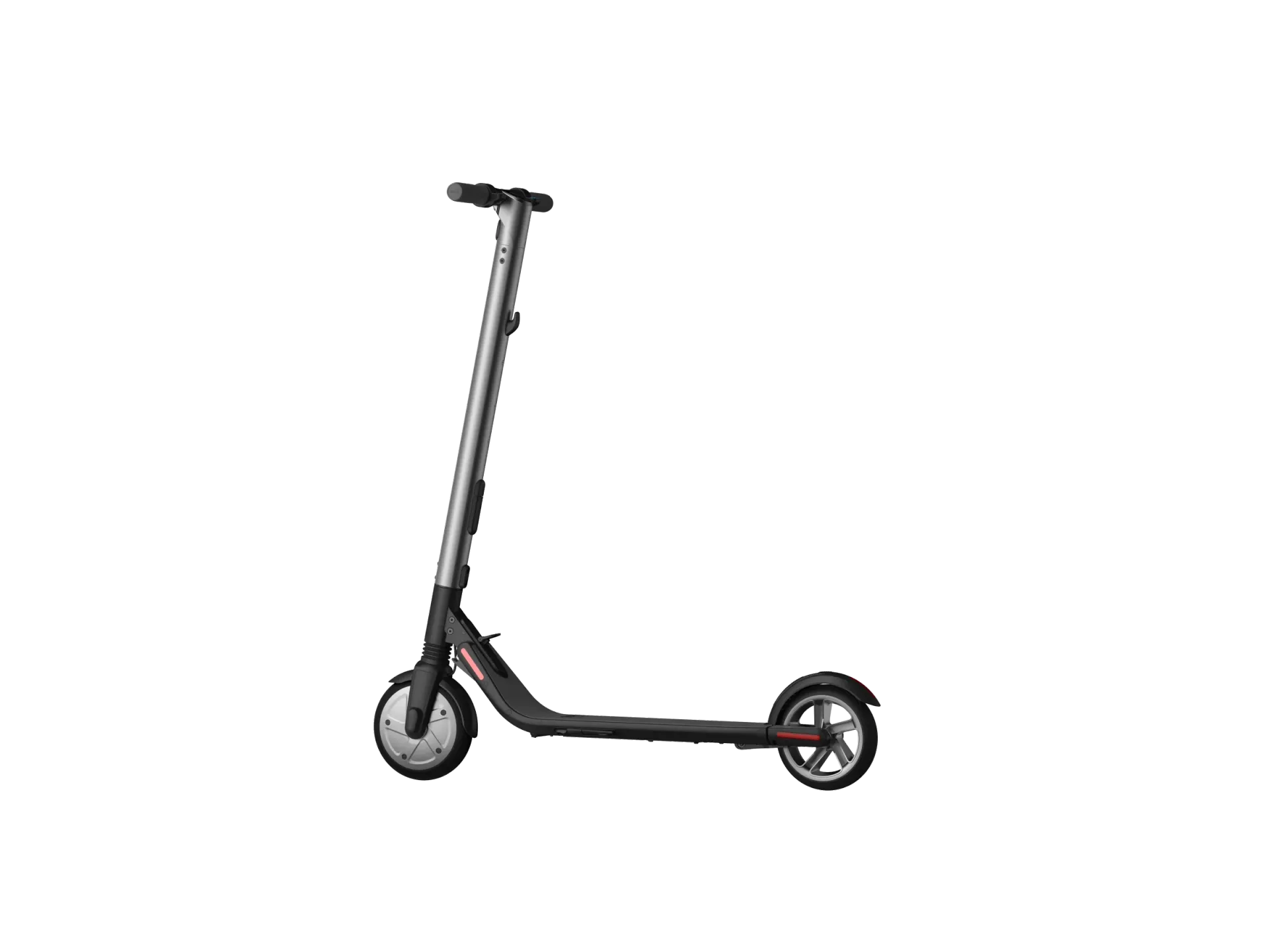 Black folding scooter with small wheels on a white background
